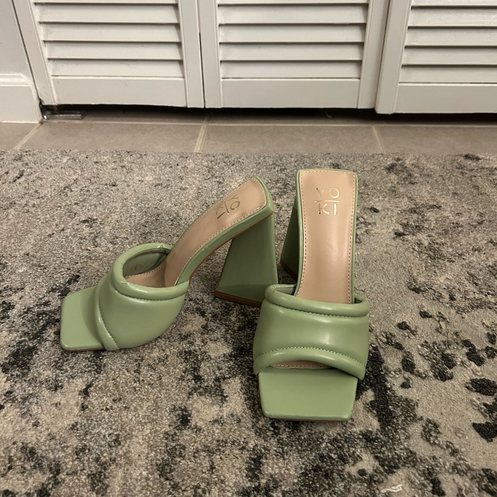 Yoki Sage Green Block Heel Mules (Never Worn)